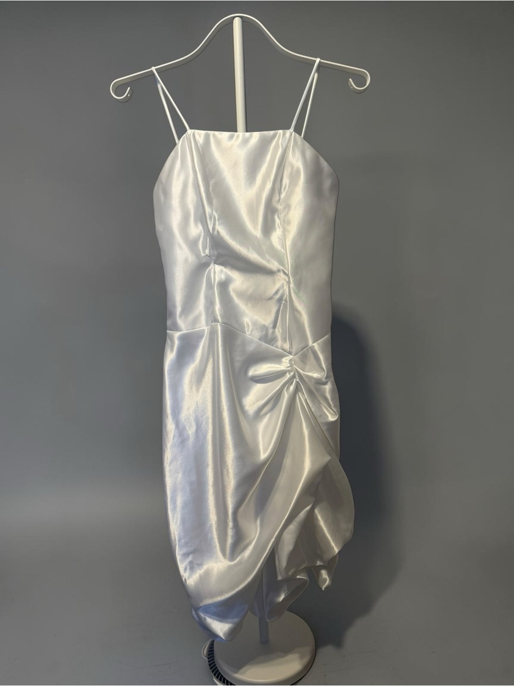 VTG Y2K Poly USA White Liquid Satin Ruched Asymmetric Mini Dress